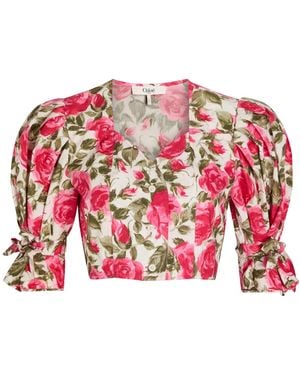 Chloé Floral Cotton Slim-Fit Blouse - Red