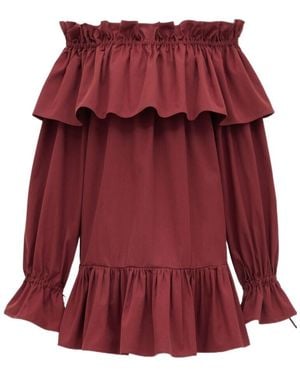 Saint Laurent Cotton Ruffled Mini Dress - Red