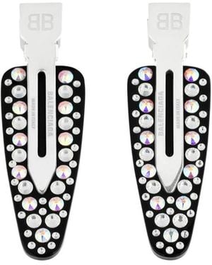 Balenciaga Logo Studded Hair Clips - Black