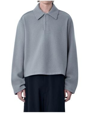 Rier Button Detailed Long-Sleeved Polo Shirt - Blue