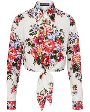 Dolce & Gabbana Floral Cropped Cotton Shirt - White