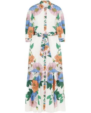 Borgo De Nor Bianca Linen-Blend Floral Midi Dress - White