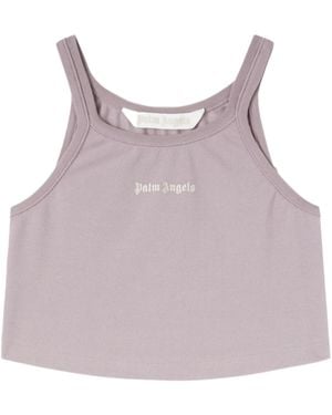 Palm Angels Logo-Print Cropped Tank Top - Purple