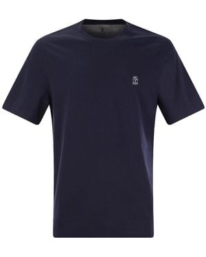 Brunello Cucinelli Logo Embroidered Crewneck T-Shirt - Blue