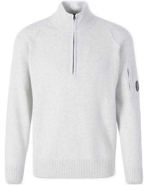 C.P. Company Lambswool Lens Half Zip Jumper - White