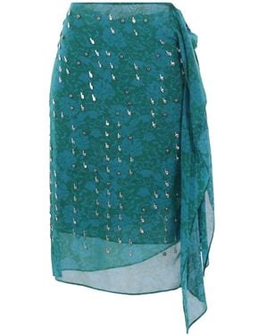 Dries Van Noten Asymmetric Floral Printed Skirt - Blue