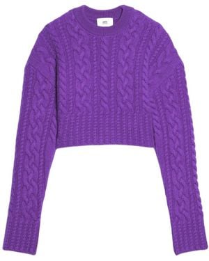 Ami Paris Ami Cable-Knit Cropped Jumper - Purple