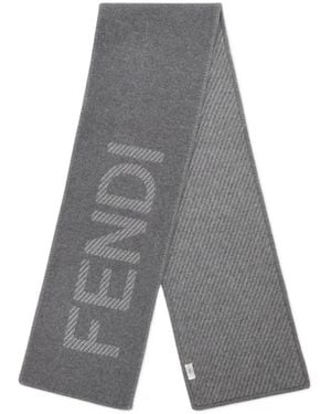 Fendi Logo Jacquard Finished-Edge Scarf - Grey