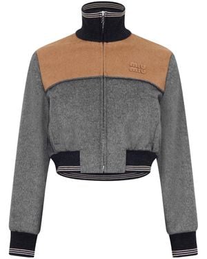 Miu Miu Cropped Zip-Up Jacket - Gray