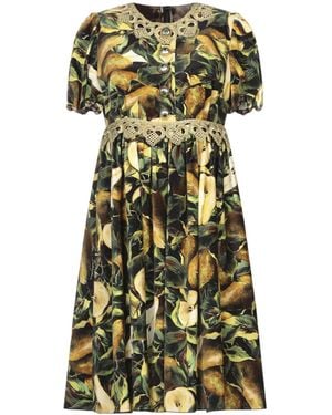 Dolce & Gabbana Velvet Short-Sleeve Ruched Dress - Green