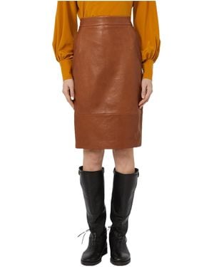 Weekend by Maxmara Leather Panelled Midi Skirt - Brown