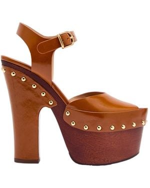Chloé Wood And Glossed Leather Platform Clogs - Brown