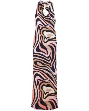 PUCCI Printed Satin-Jersey Halterneck Maxi Dress - White