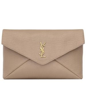Saint Laurent Busta Logo Clutch Bag - Natural