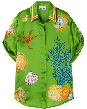 ALÉMAIS Lapel Short Sleeve Vacation Shirt - Green
