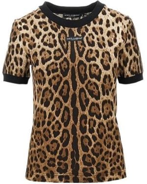 Dolce & Gabbana Leo-Print Jersey T-Shirt - Brown