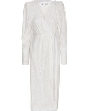 ROTATE BIRGER CHRISTENSEN V-Neck Sequined Midi Wrap Dress - White