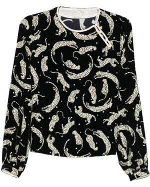 forte_forte Leopard-Print Velvet-Effect Top - Black