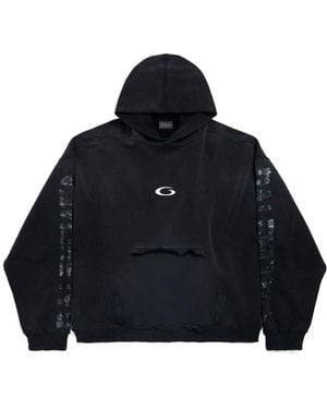 Balenciaga Logo Embroidered Hoodie - Blue