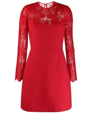 Valentino Lace Illusion-Neck Dress - Red
