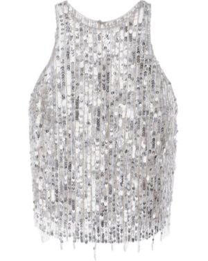 Elisabetta Franchi Sequin Embellished Cropped Tulle Top - White