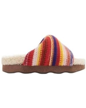 Chloé Wavy Shearling Sandals - Red