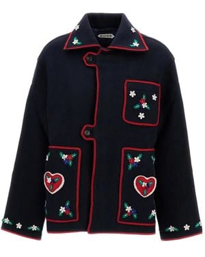 Bode Carroll Embroidered Wool Jacket - Blue