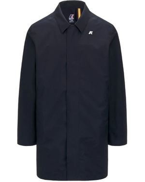 K-Way Logo-Patch Slit Detailed Trench Coat - Blue
