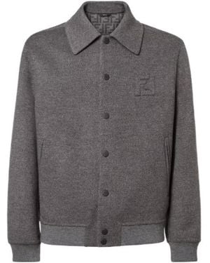 Fendi Double Wool Jacket With Ff Detail - Grey