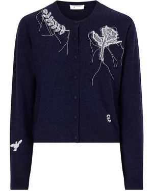 Erdem Embroidered Wool-Blend Cardigan - Blue