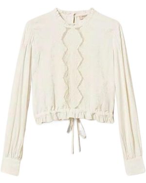 Twinset Lace Panel Long Sleeve Top - White