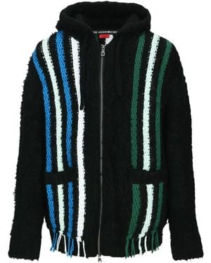 ANDERSSON BELL Reverse Striped Knit Zip-Up Hoodie - Black