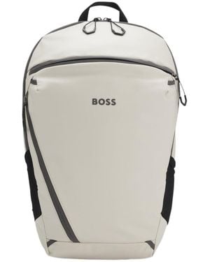 BOSS Faux-Leather Backpack With Reflective Details - Grey