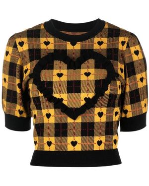 Alessandra Rich Heart Plaid Print Knit Top - Multicolour