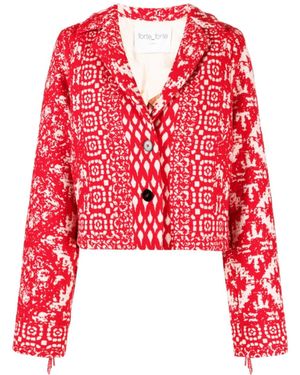 forte_forte Graphic-Print Fringe-Detail Jacket - Red