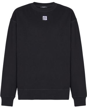 Balmain Cotton Sweatshirt With Pb Embroidery - Blue
