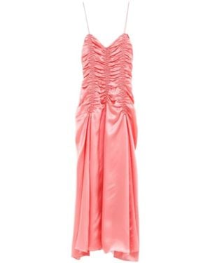 KHAITE Ruched Silk Midi Dress - Pink