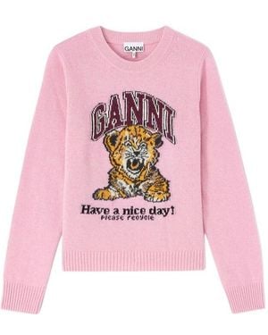 Ganni Rabbit Graphic Crewneck Jumper - Pink