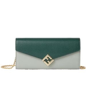 Fendi Ff Diamonds Chain-Linked Continental Wallet - Green