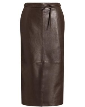 Alberta Ferretti Straight Leather Midi Skirt - Brown