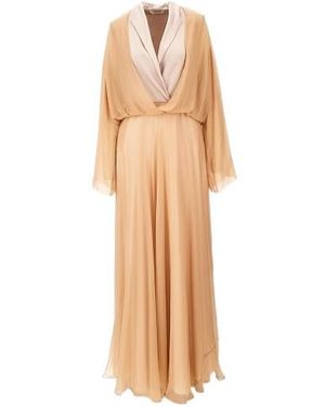 Alberta Ferretti Robe En Soie À Coupe Longue - Natural