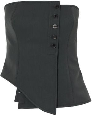 Jean Paul Gaultier Strapless Asymmetric Wool-Blend Twill Bustier Top - Black