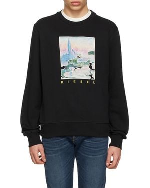 DIESEL Watercolour-Print Crew Neck Sweatshirt - Black