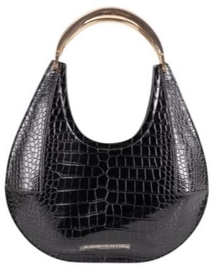 Elisabetta Franchi Crocodile-Embossed Shoulder Bag - Black