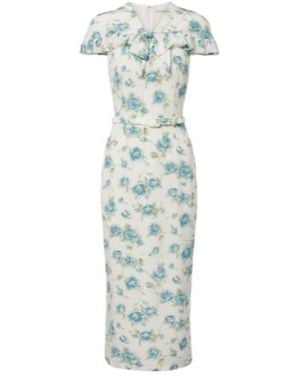 Alessandra Rich Caped Floral Silk Midi Dress - Green