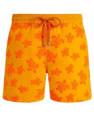 Vilebrequin Turtle-Print Drawstring Swim Shorts - Orange