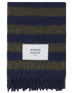 Maison Kitsuné Maison Kitsuné Striped Fringed Knit Scarf - Blue