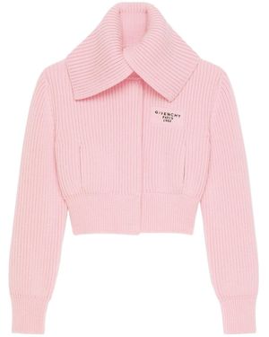 Givenchy Maxi Stand-Up Collar Knitted Jacket - Pink