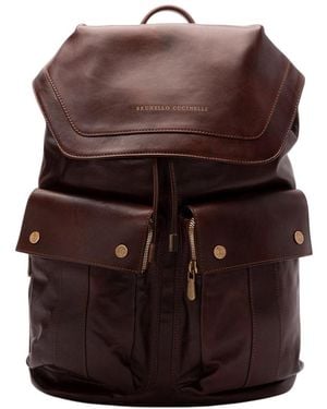 Brunello Cucinelli Logo Stamp Backpack - Brown