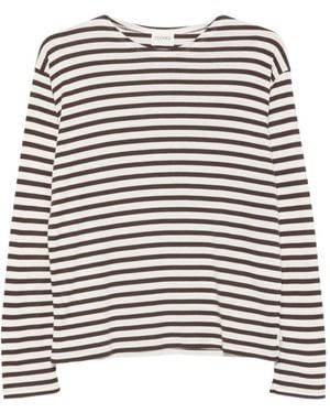 Closed Horizontal-Stripe Long-Sleeve T-Shirt - Black